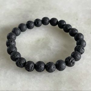 Natural Lava Black Beaded Stretch Bracelet